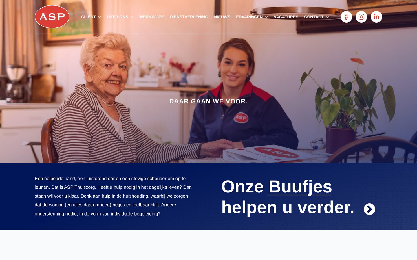 Website van ASP Thuiszorg zoals opgeleverd