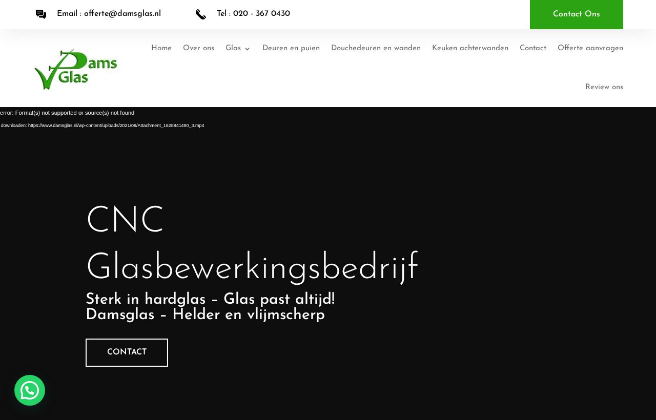 De website die wij bouwden voor Dams Glas