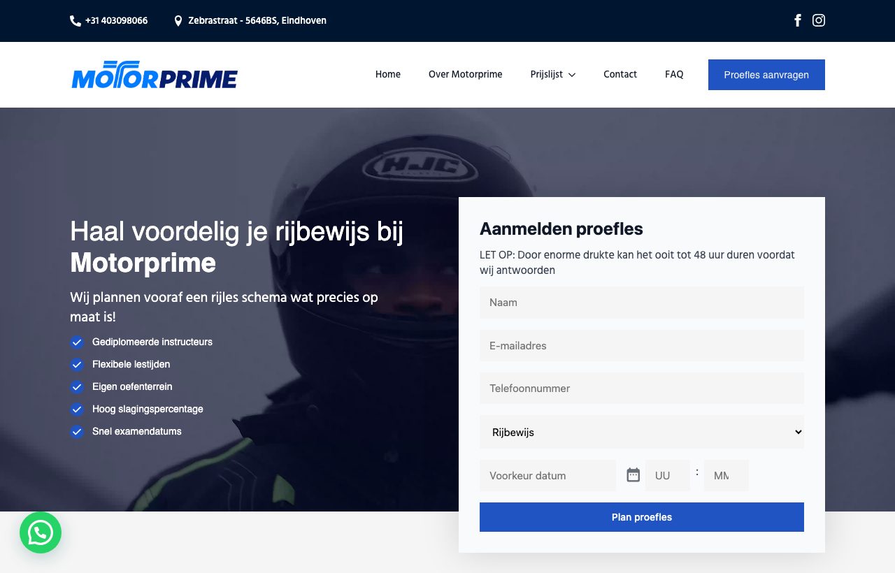 Website die wij bouwden voor Motorprime