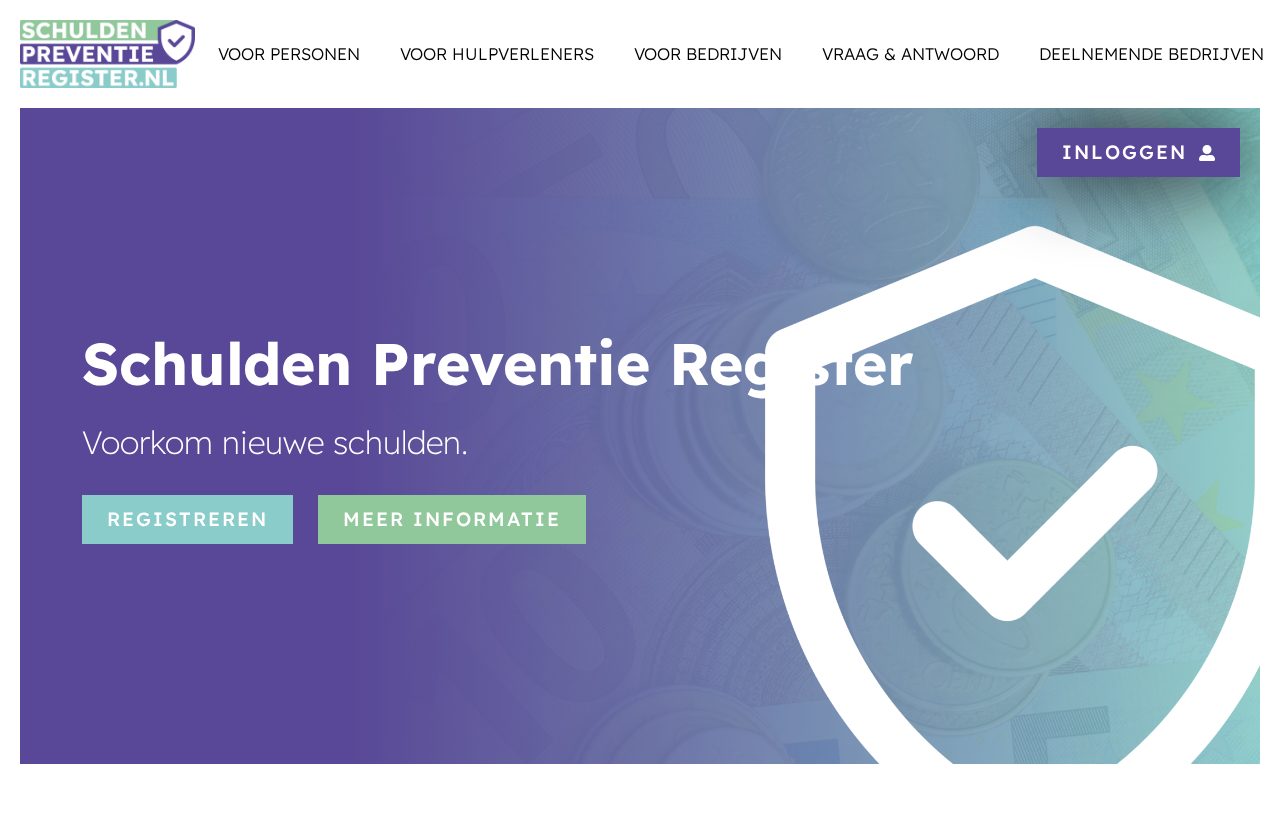 Website die wij bouwden voor Schulden Preventie Register