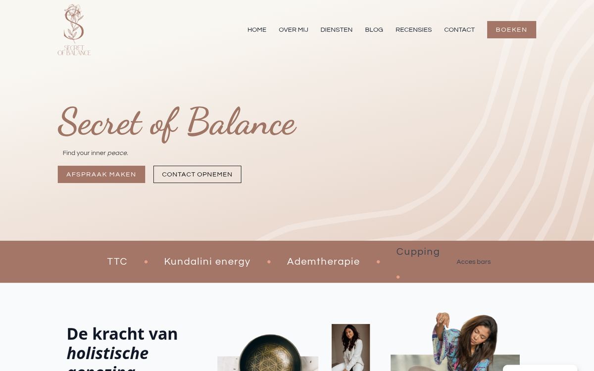 Website die wij bouwden voor Secret of Balance