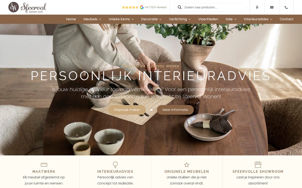 De website die wij bouwden voor Sfeervol Wonen