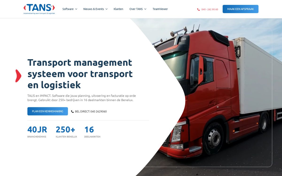 De website die wij bouwden voor T.A.N.S.