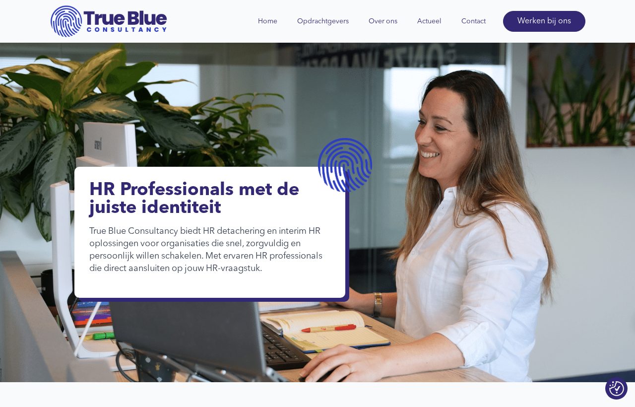 De website die wij bouwden voor True Blue