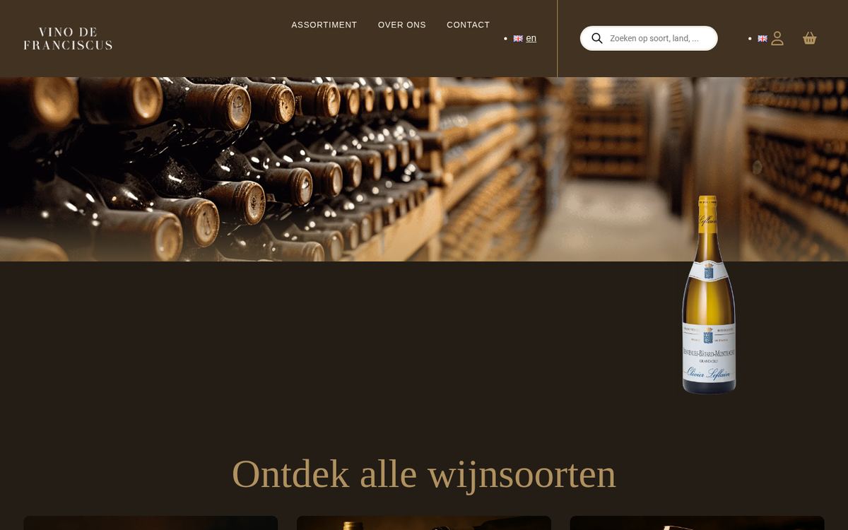 Homepage van de opgeleverde webshop van Vino de Franciscus