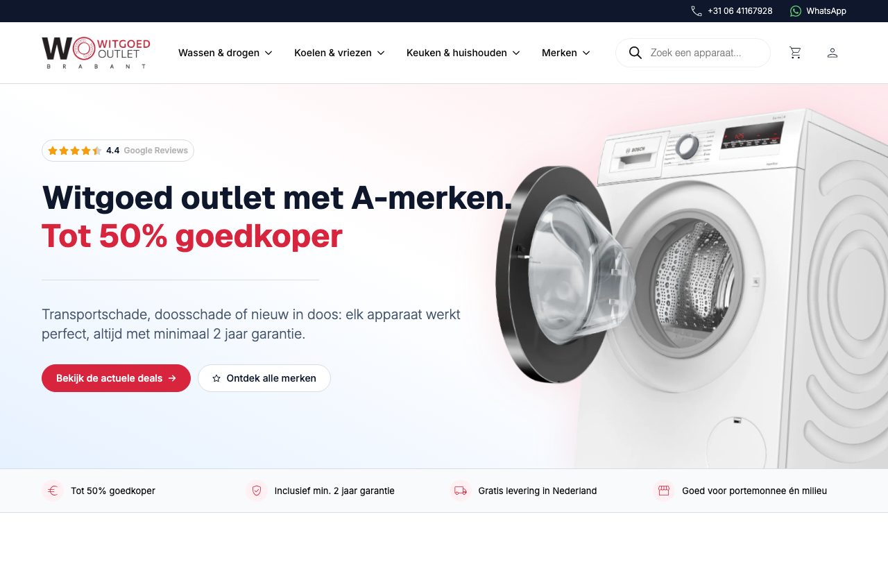 Website die wij bouwden voor Witgoed Outlet Brabant
