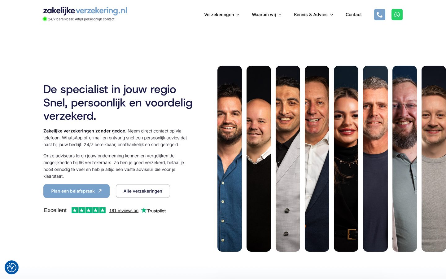Website van Zakelijkeverzekering.nl zoals opgeleverd